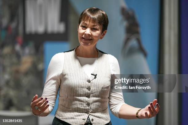 Caroline Lucas, MP for the UK Green Party, Caroline Lucas MP speaks to a television crew on day thirteen of the COP26 at SECC on November 12, 2021 in...