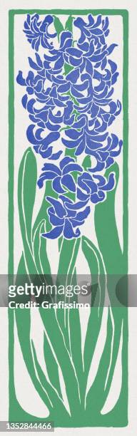 ilustraciones, imágenes clip art, dibujos animados e iconos de stock de adorno floral con cabeza de flor de jacinto decorativo art nouveau 1897 - blue flower
