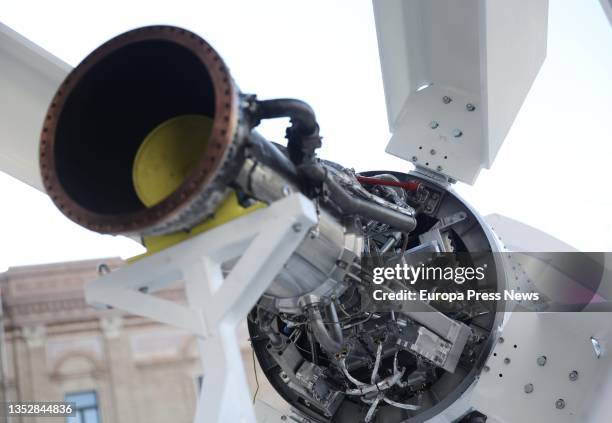 Fragment of MIURA 1, the first Spanish space rocket, during its presentation on the esplanade of the National Museum of Natural Sciences, on 12...