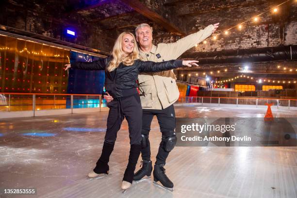 Bez and his winning partner Angela Egan pose after being the first to skate on the ice during homecoming Manchester ice skate, a practice session for...