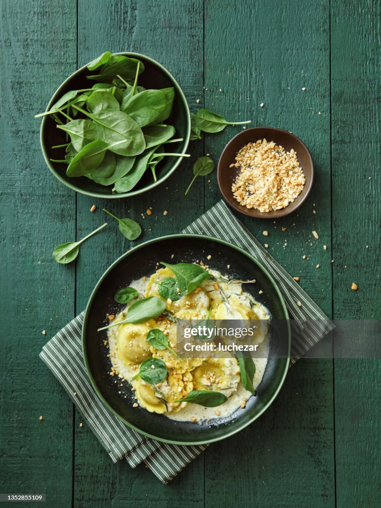 Vegan Spinach and Mushroom Ravioli