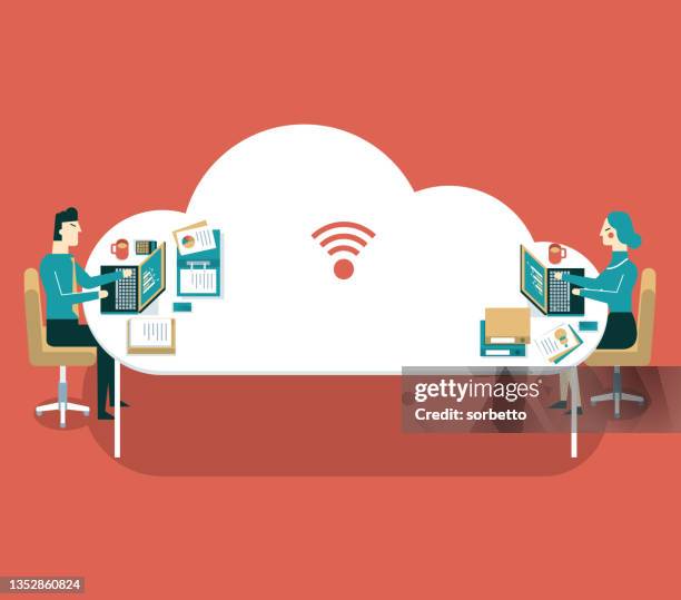 business people - cloud computing - note pad on table stock illustrations