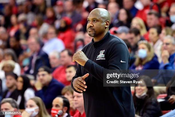 Head coach Lindsey Hunter of the Mississippi Valley State Delta Devils looks on against the St. John's Red Storm at Carnesecca Arena on November 09,...