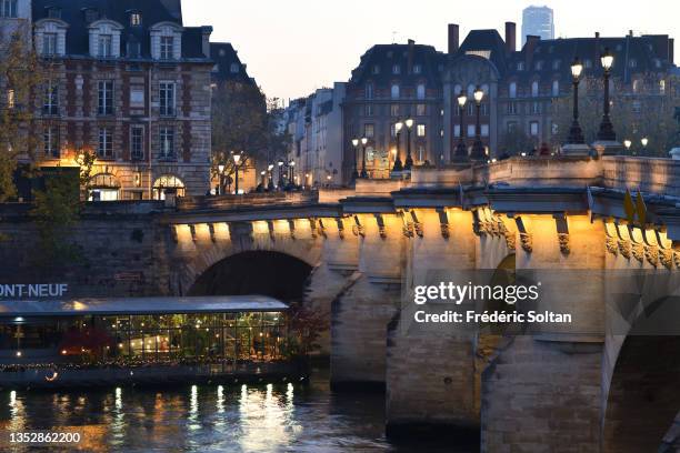 The Seine banks and the "Pont Neuf", the oldest in Paris on November 10, 2021 in Paris, France.