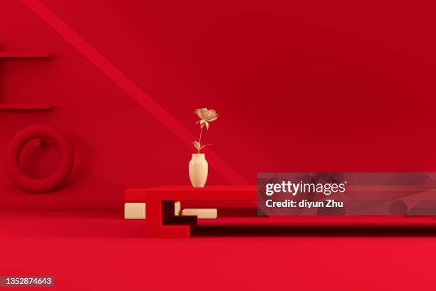 3d render exhibition pedestal - red stock photos et images de collection