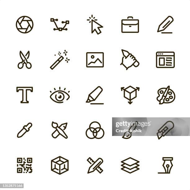 web design - pixel perfect line icons - hand scissors isolated stock illustrations