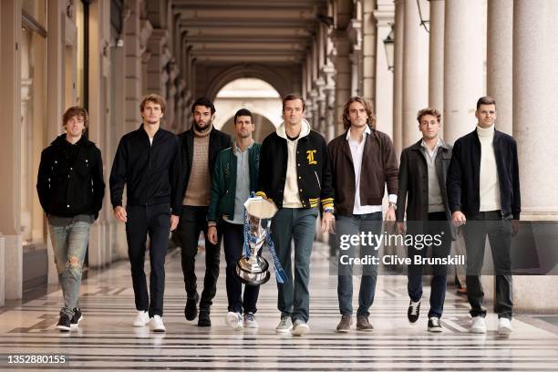 Andrey Rublev of Russia, Alexander Zverev of Germany, Matteo Berrettini of Italy, Novak Djokovic of Serbia, Daniil Medvedev of Russia, Stefanos...