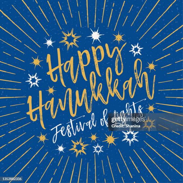 stockillustraties, clipart, cartoons en iconen met hanukkah  modern greeting card - blue and gold - scenario