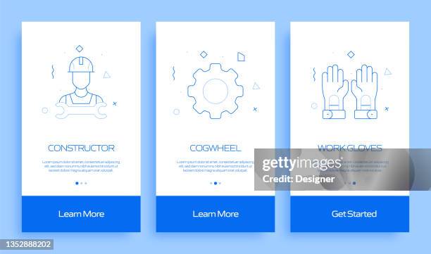 construction industry concept onboarding mobile app page screen with flat icons. ux, ui design template vector illustration - electrical contractor stock illustrations
