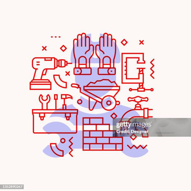 construction industry related modern line style vector illustration - electrical contractor stock illustrations