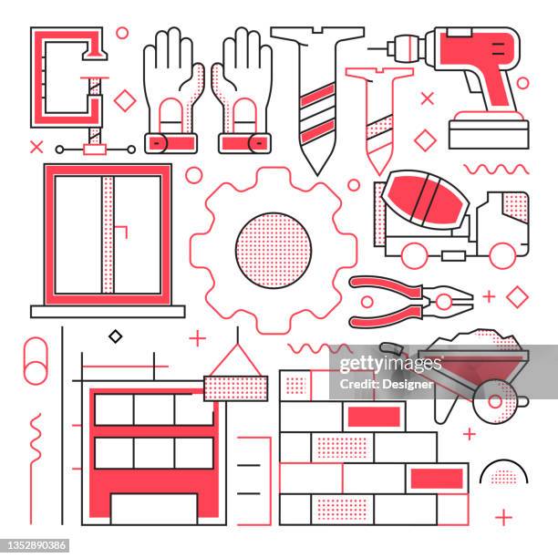 construction industry related modern line style vector illustration - electrical contractor stock illustrations