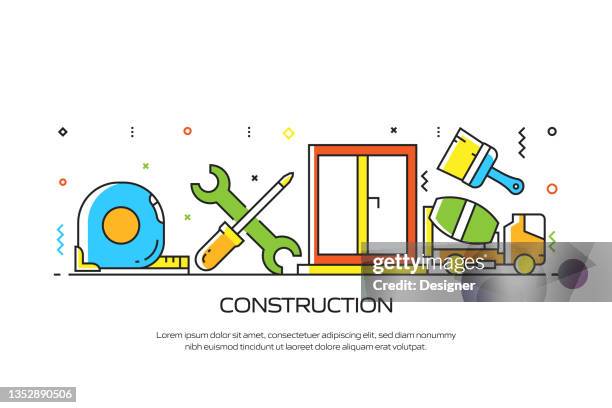 construction industry related modern line style vector illustration - electrical contractor stock illustrations