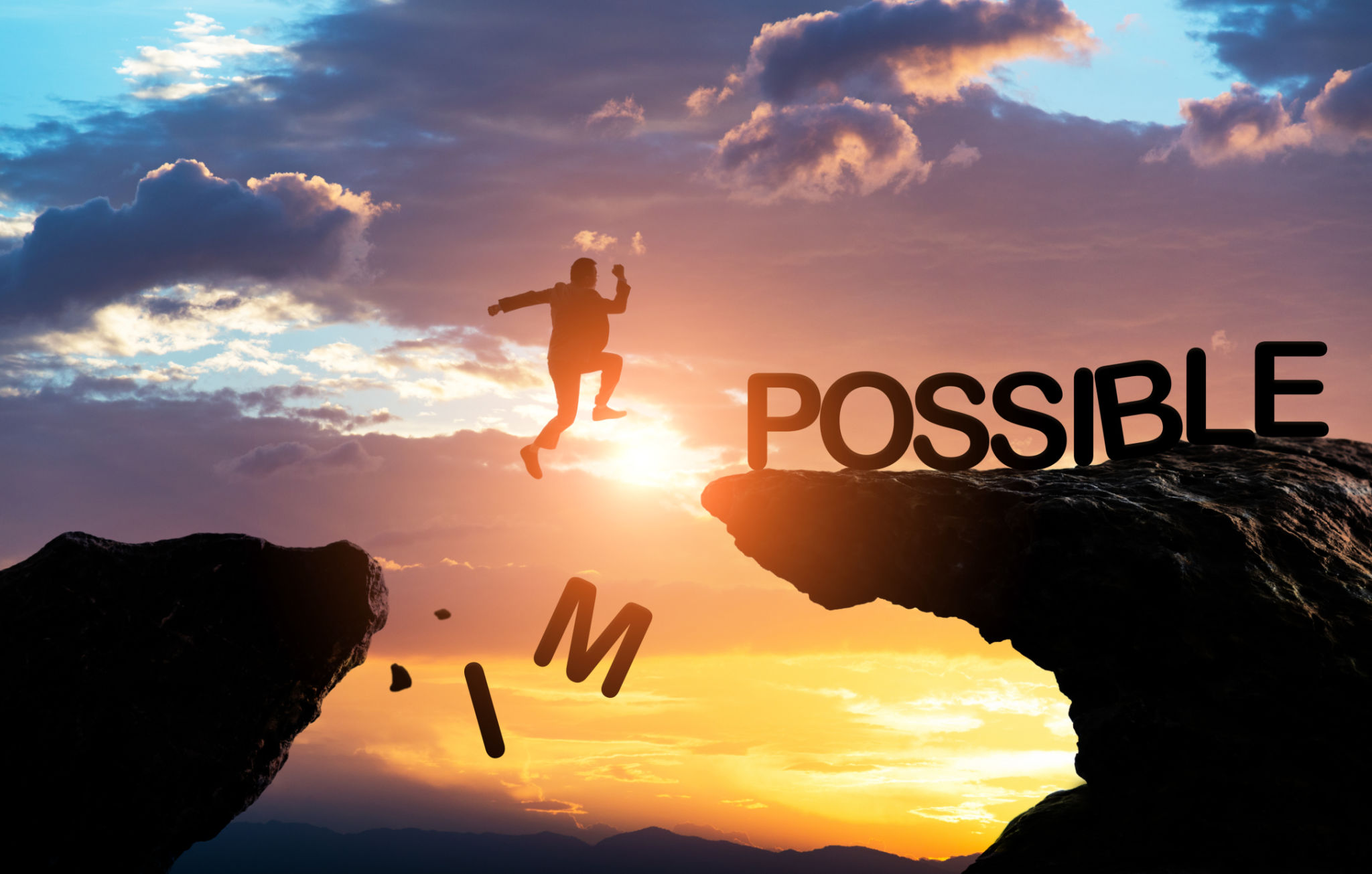 Businessman jumping cliff change impossible to possible Businessman jumping cliff change impossible to possible