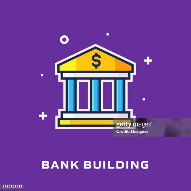 bank building flat line icon, outline vector symbol illustration. - school cafeteria stock illustrations