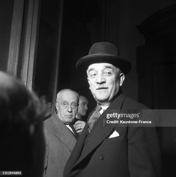 Arrivée d'Henri Queuille au palais de l'Elysée pour la constitution d'un nouveau gouvernement, le 2 mars 1951, à Paris.