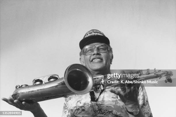 Dexter Gordon Carry Sax smiling, Yamaha Hall, Tokyo, Japan, circa 1970s.