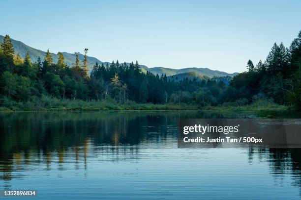 scenic view of lake against clear blue sky,seattle,washington,united states,usa - pacific northwest usa ストックフォトと画像