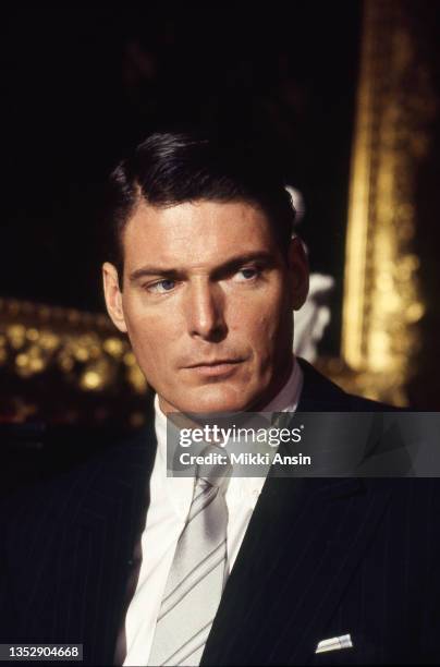 Portrait of American actor Christopher Reeve during the filming of 'The Remains of the Day' at Corsham Court, Corsham, Wiltshire, England, November...