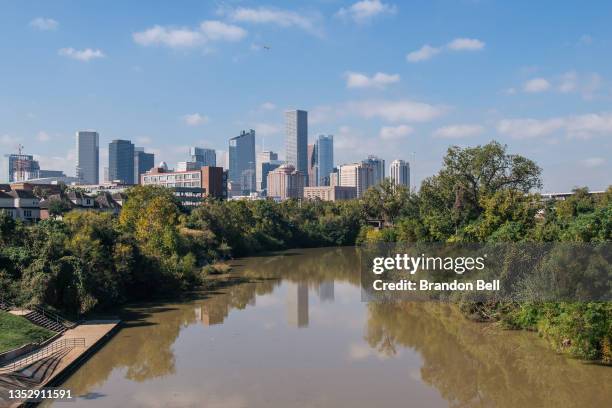 The Buffalo Bayou, a constant source of flooding, winds through the city on November 12, 2021 in Houston, Texas. The infrastructure legislation...