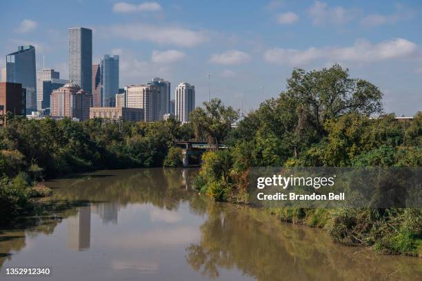 The Buffalo Bayou, a constant source of flooding, winds through the city on November 12, 2021 in Houston, Texas. The infrastructure legislation...