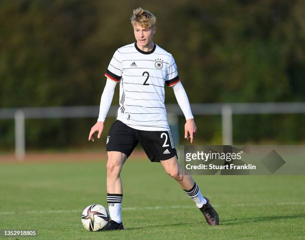 Julian Eitschberger of Germany in action during an U18's friendly match between Germany and Denmark at BSA Egon-Kähler-Straße on November 12, 2021 in...