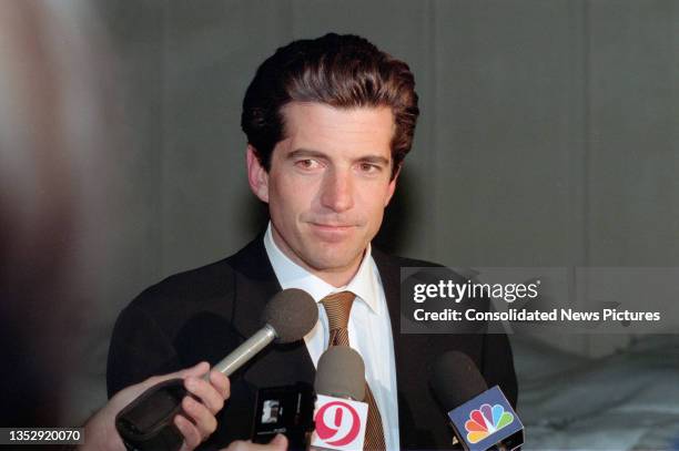 American magazine publisher John F Kennedy Jr speaks to reporters at the Montgomery County Detention Center, Rockville, Maryland, March 11, 1999....