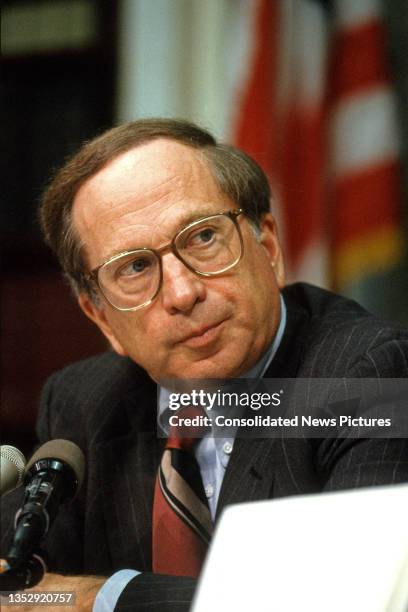 Senator Sam Nunn, chair of Senate Committee on Armed Services, listens during a hearing on Capitol Hill, Washington DC, November 30, 1990.