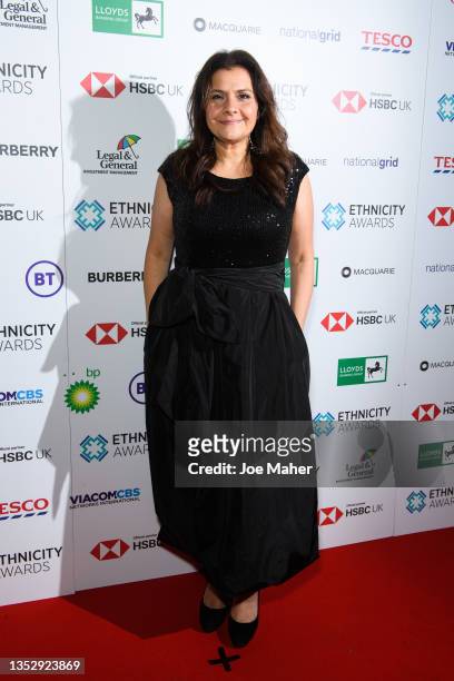 Nina Wadia attends the Ethnicity Awards 2021 at Marriott Grosvenor Square on November 12, 2021 in London, England.