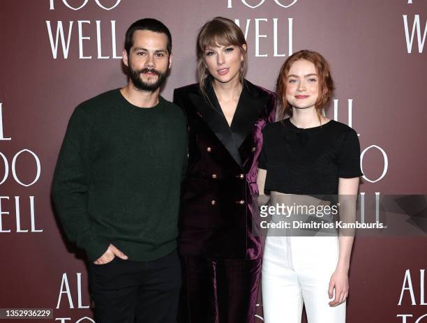 Dylan O'Brien, Taylor Swift and Sadie Sink attend the "All Too Well" New York Premiere on November 12, 2021 in New York City.
