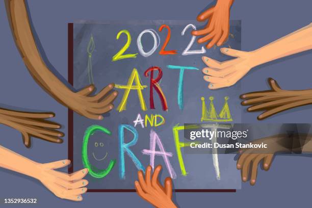 hands on art poster - elementary classroom stock illustrations