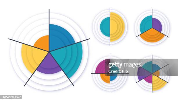 illustrations, cliparts, dessins animés et icônes de infographie cercle graphique à secteurs pourcentage cinq éléments - trois objets