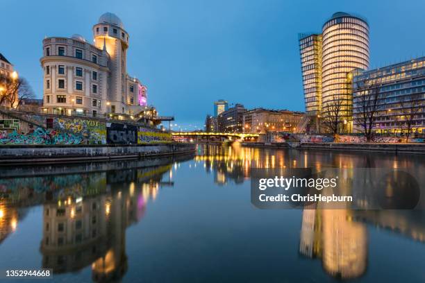 uniqa tower and urania sternwarte, vienna, austria, europe - austria skyline stock pictures, royalty-free photos & images