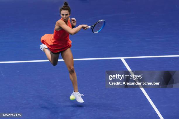 Jaqueline Cristian of Romania in action during the WTA Upper Austria Ladies Linz final on November 12, 2021 in Linz, Austria.