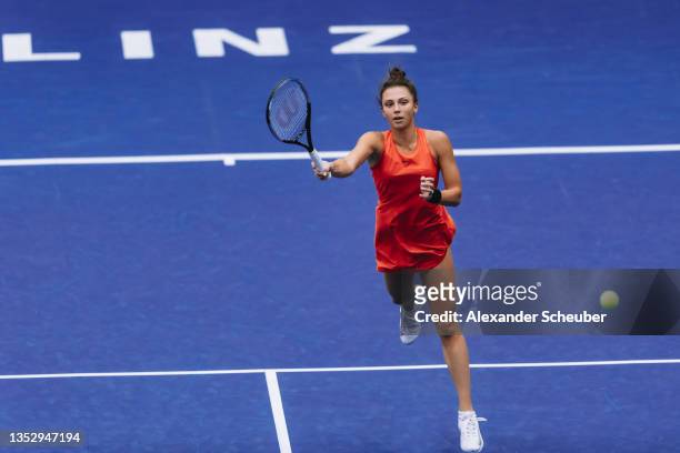 Jaqueline Cristian of Romania in action during the WTA Upper Austria Ladies Linz final on November 12, 2021 in Linz, Austria.