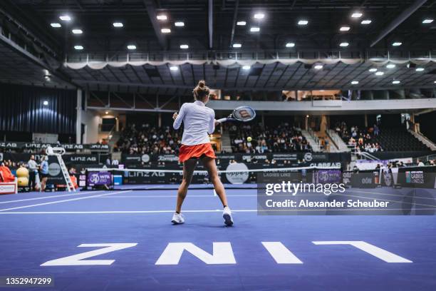 Jaqueline Cristian of Romania warms up during the WTA Upper Austria Ladies Linz final on November 12, 2021 in Linz, Austria.