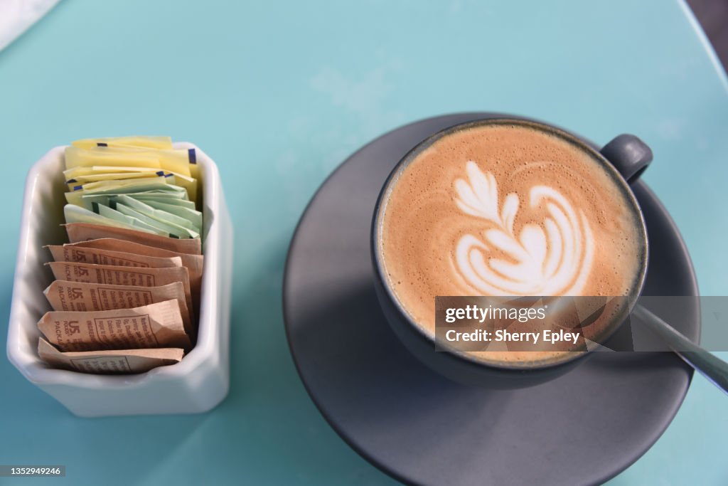 FOOD- Large Format Close Up of a Cappuccino Coffee With Beautiful Foam Art.