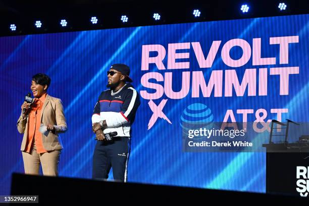 Atlanta Mayor Keisha Lance Bottoms and Jeezy speak on stage during REVOLT Summit x AT&T 2021 at 787 Windsor on November 11, 2021 in Atlanta, Georgia.