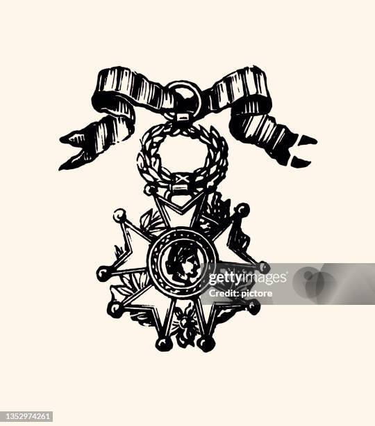 french legion of honor award (xxxl) - bay leaf white background stock illustrations