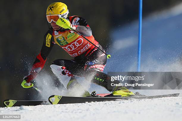 Ivica Kostelic of Croatia skis to first place in the men's slalom on the Birds of Prey at the Audi FIS World Cup on December 8, 2011 in Beaver Creek,...