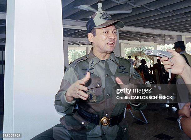 This photo taken on April 22, 1988 in Chepo central Panama, shows General Manuel Antonio Noriega during an interview with an AFP reporter . Former...