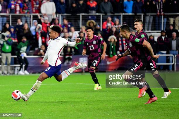 Weston McKennie of the United States shoots and scores a goal during the second half of a FIFA World Cup 2022 qualifying match against Mexico at TQL...