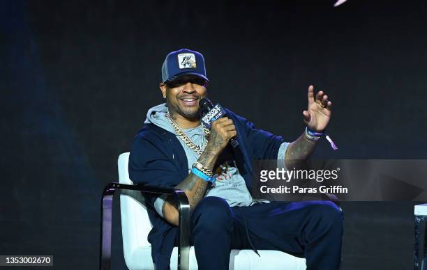 Retired NBA player Allen Iverson onstage at the 2021 REVOLT Summit at 787 Windsor on November 12, 2021 in Atlanta, Georgia.