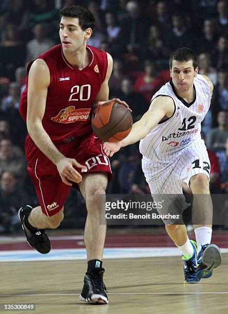Tornike Shengelia, #20 of Belgacom Spirou Basket in action during the 2011-2012 Turkish Airlines Euroleague Regular Season Game Day 8 between...