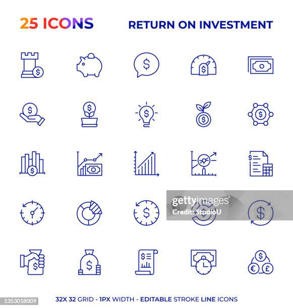 return on investment editable stroke line icon serie - hedge fund stock-grafiken, -clipart, -cartoons und -symbole