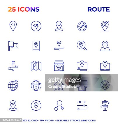 Route Editable Stroke Line Icon Series Route Editable Stroke Line Icon Series