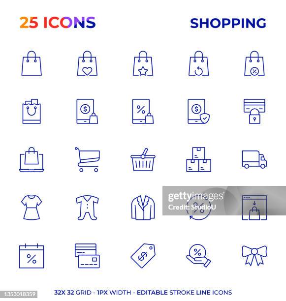 shopping editable stroke line icon series - shopping basket icon stock illustrations