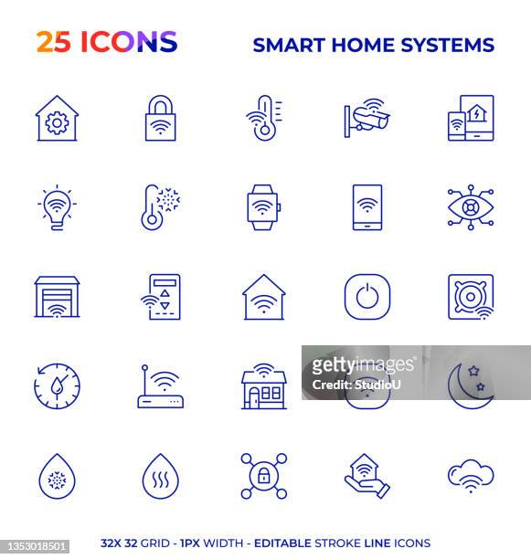 smart home systems editable stroke line icon series - home improvement icons stock illustrations