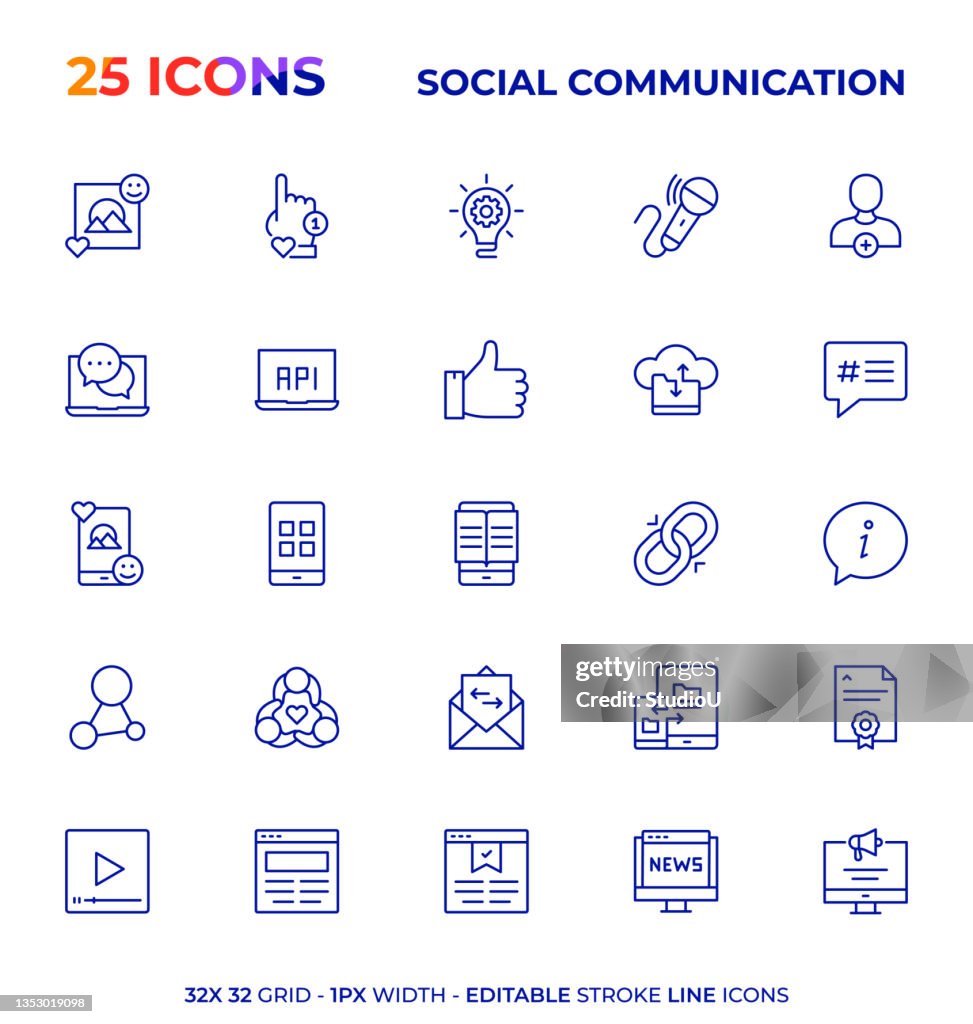 Social Communication Editable Stroke Line Icon Series