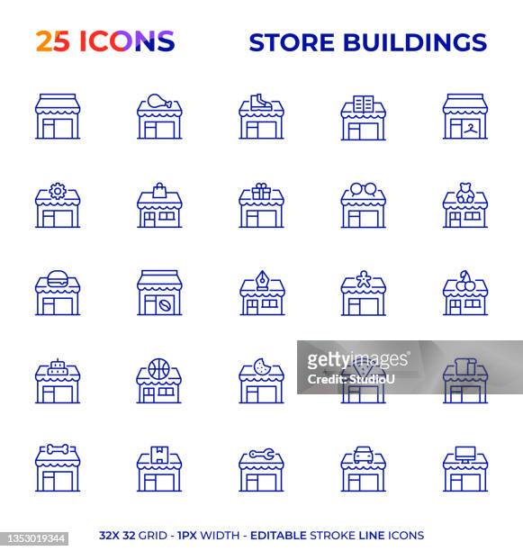 store buildings editable stroke line icon series - boutique 幅插畫檔、美工圖案、卡通及圖標