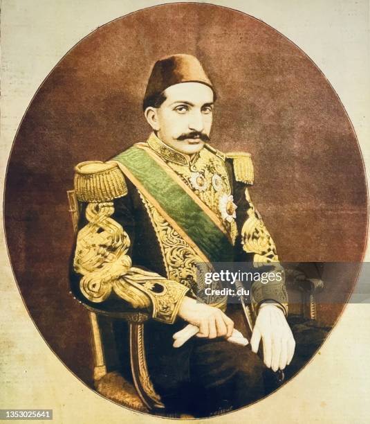 abdul-hamid khan, ruler of the ottoman empire - empire style furniture stock illustrations